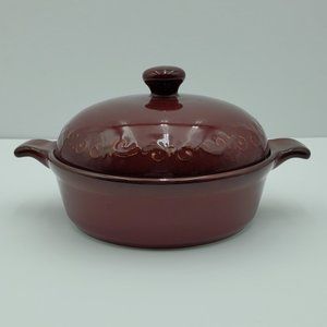 Tastefully Simple Burgundy Covered Dip Dish Lidded Round Mini Casserole Baker